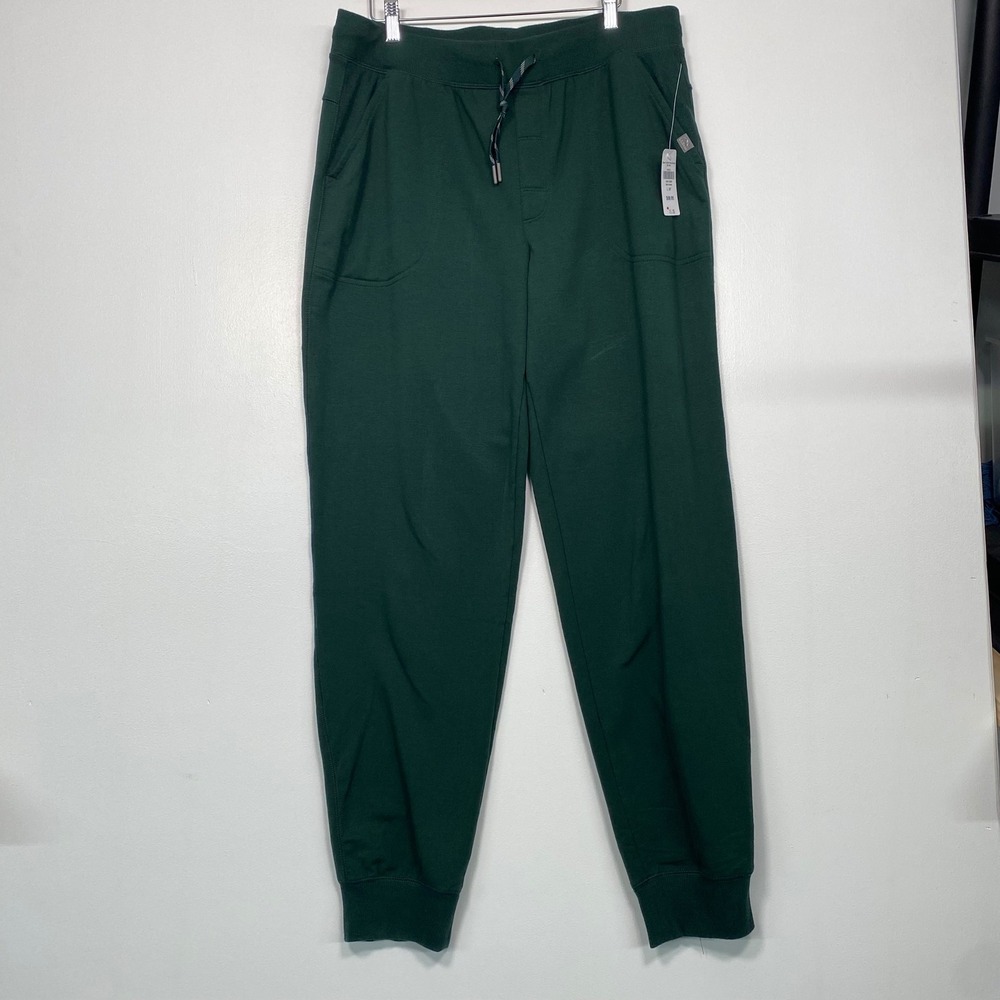 NWT L.L.Bean Men Joggers L 34" Green Fleece Lined Cotton Blend Drawstring 516313